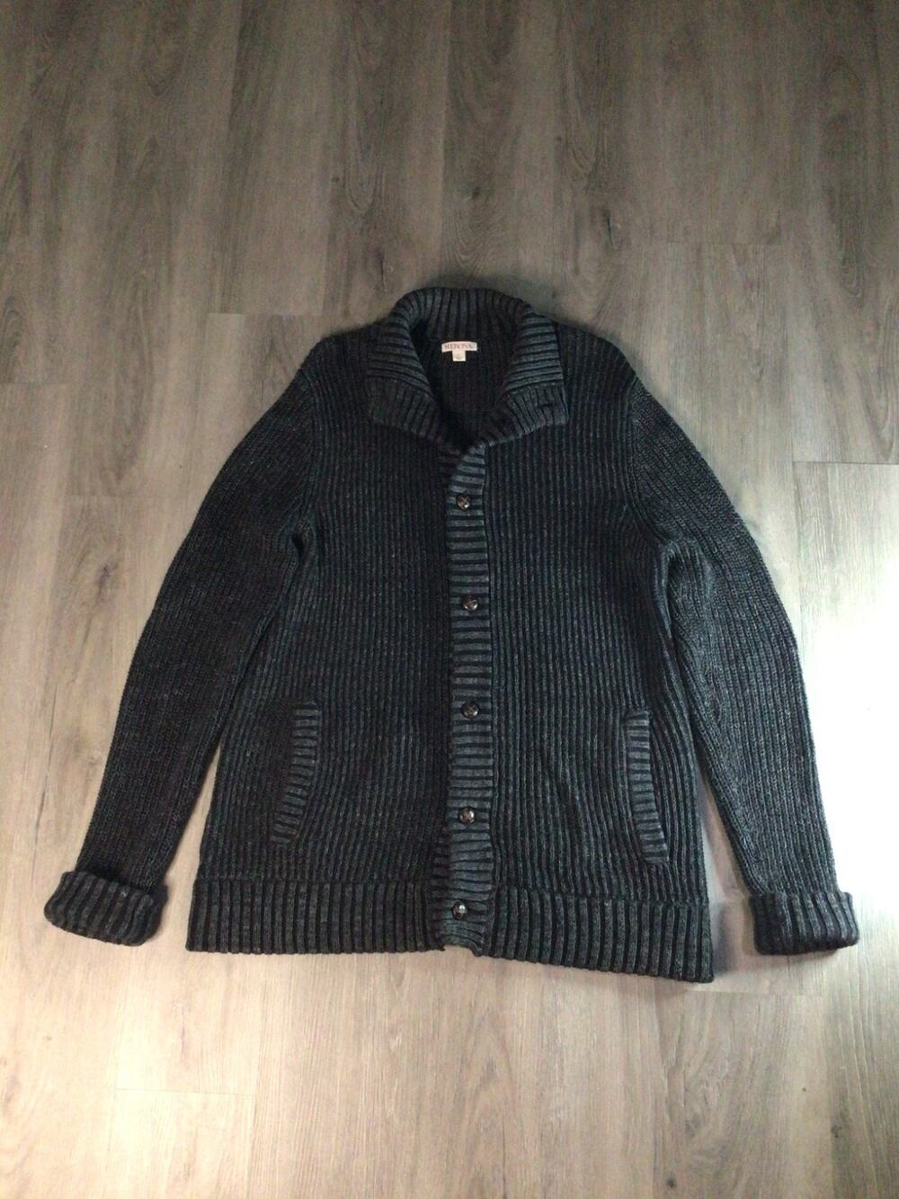 Merona Cardigan Sweater Mens Large Black Ribbed Knit Long Sleeve Button Front